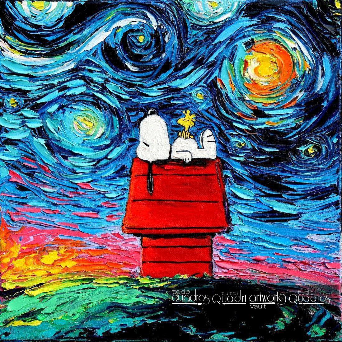 Snoopy on the Starry Night, oil